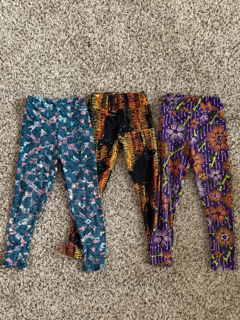 LuLaRoe Kids Leggings Trio - Teal, Black/Orange, Purple All Size S/M